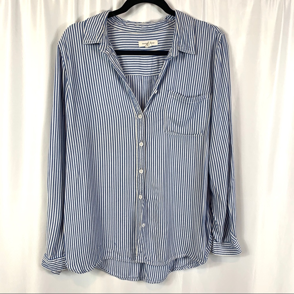 Blue and White Long Button Down